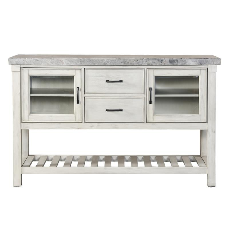 Bowery Hill Modern / Contemporary Weathered White Wood and Marble Top Server