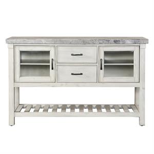 Bowery Hill Modern / Contemporary Weathered White Wood and Marble Top Server