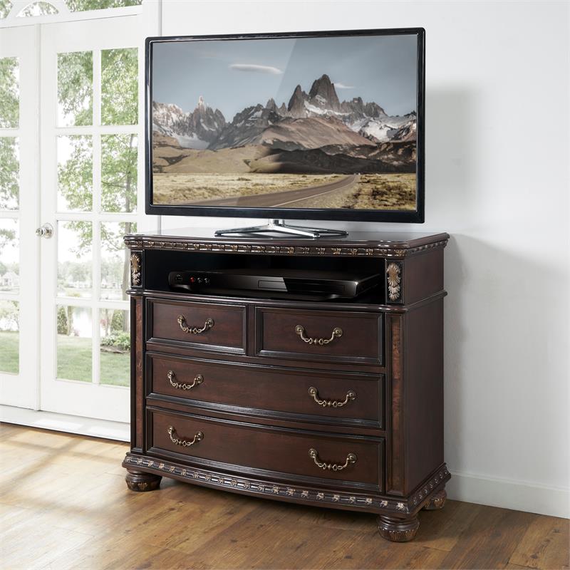 Bowery Hill Wood Rich Cocoa Media Chest Rectangular Wire Management 39
