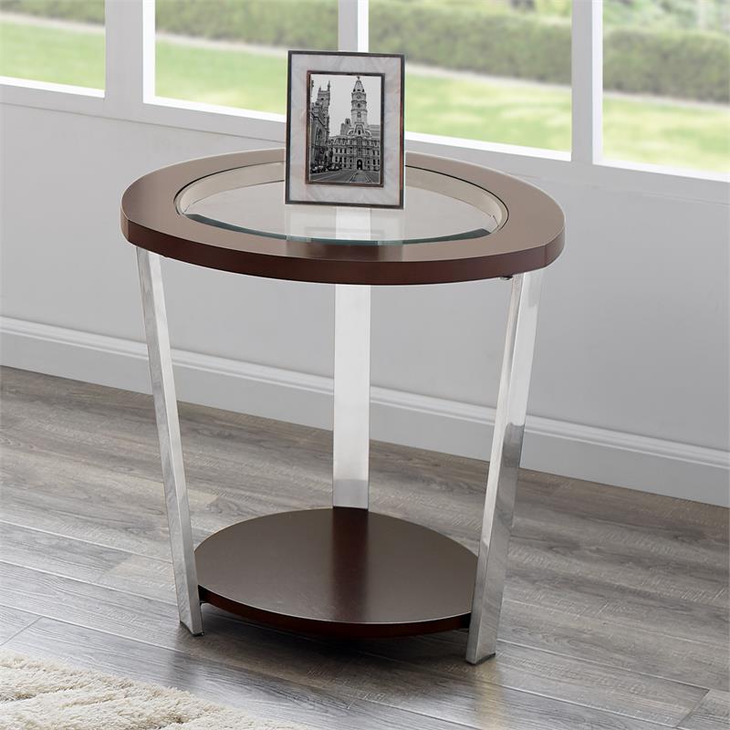 Bowery Hill Contemporary Espresso Finished Wood and Metal End Table