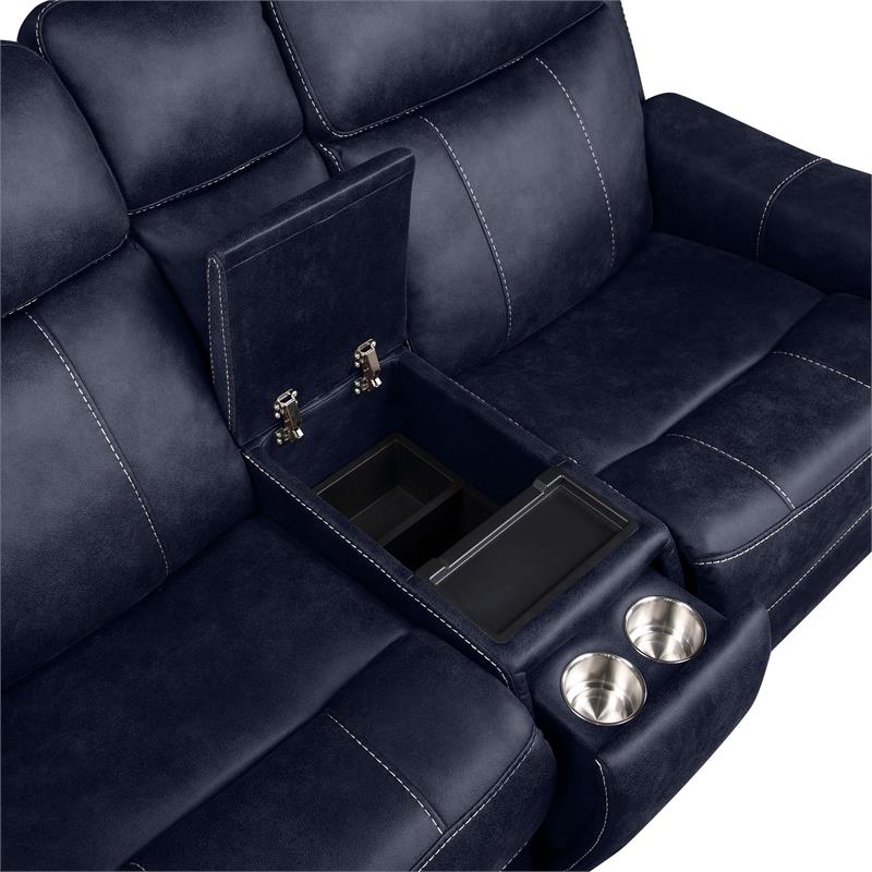 Bowery Hill Ocean Blue Faux Leather Dual Power Reclining Console Loveseat