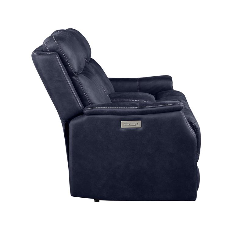 Bowery Hill Ocean Blue Faux Leather Dual Power Reclining Console Loveseat