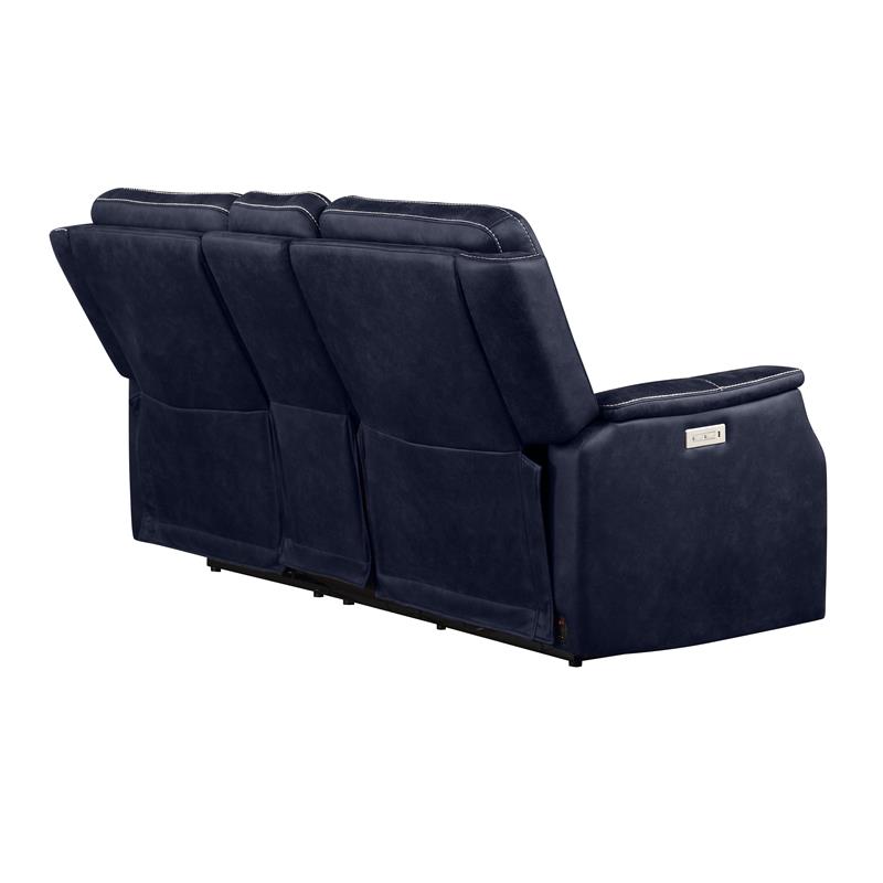Bowery Hill Ocean Blue Faux Leather Dual Power Reclining Console Loveseat