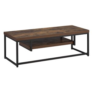 Bowery Hill Rectangular Wooden TV Stand with Shelf in Weathered Oak and Black