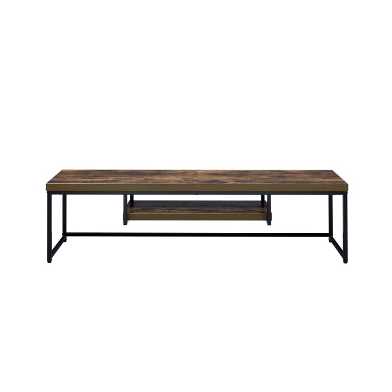 Bowery Hill Wooden TV Stand with Underneath Shelf in Weathered Oak and Black