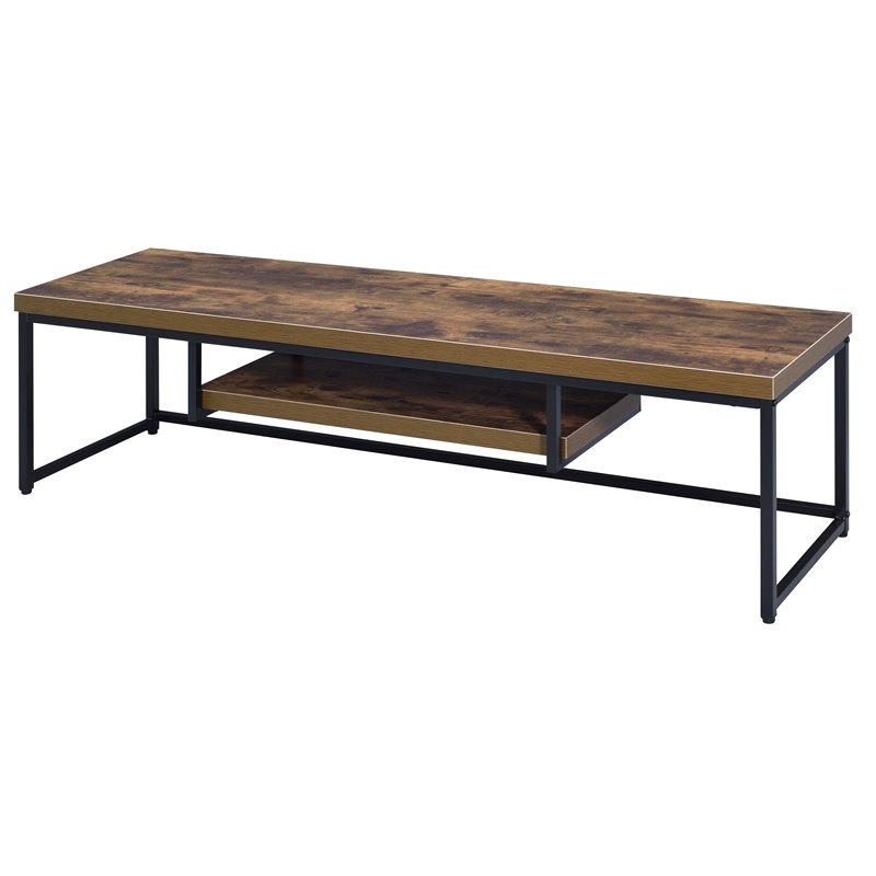 Bowery Hill Wooden TV Stand with Underneath Shelf in Weathered Oak and Black