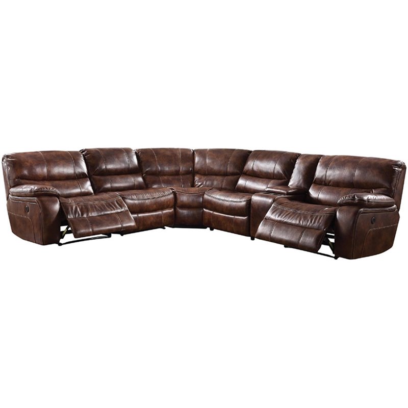Bowery Hill Contemporary 6 Piece Faux Leather Reclining Sectional Set in Brown