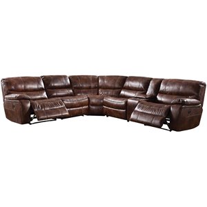 Bowery Hill Contemporary 6 Piece Faux Leather Reclining Sectional Set in Brown