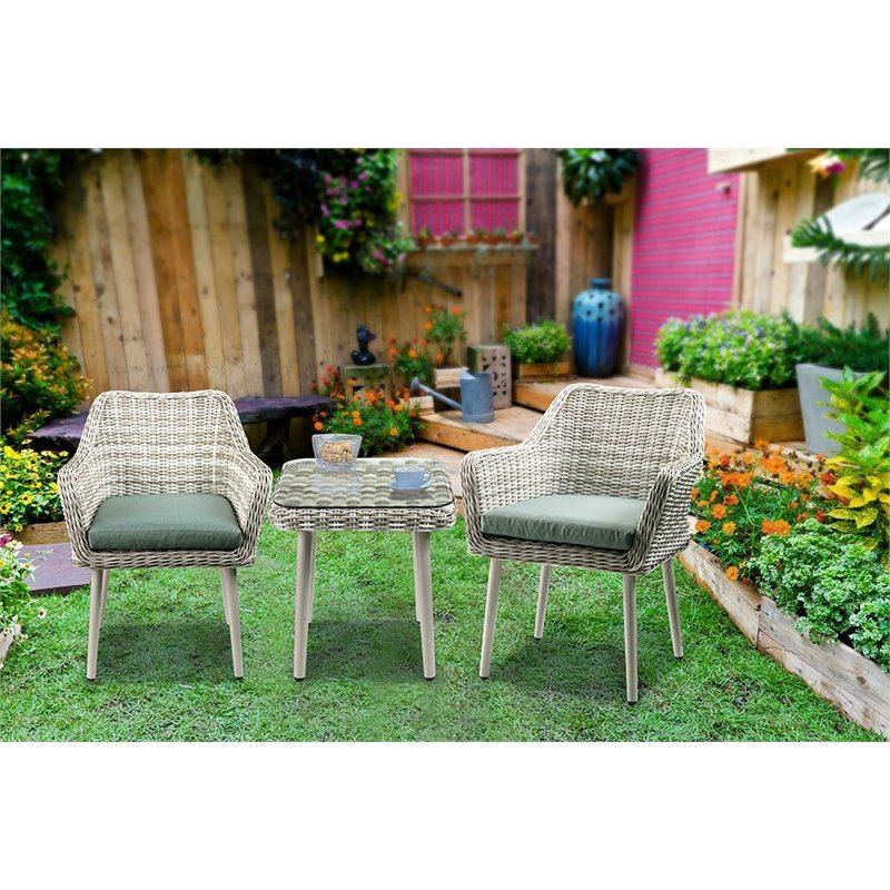 Bowery Hill 3 Piece Modern Wicker / Rattan Patio Conversation Set in Beige