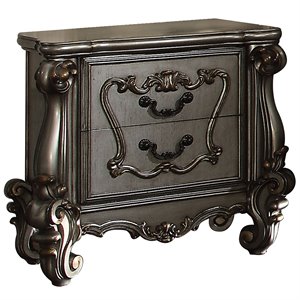 Bowery Hill Traditional 2 Drawer Wooden Nightstand in Antique Platinum and Brown
