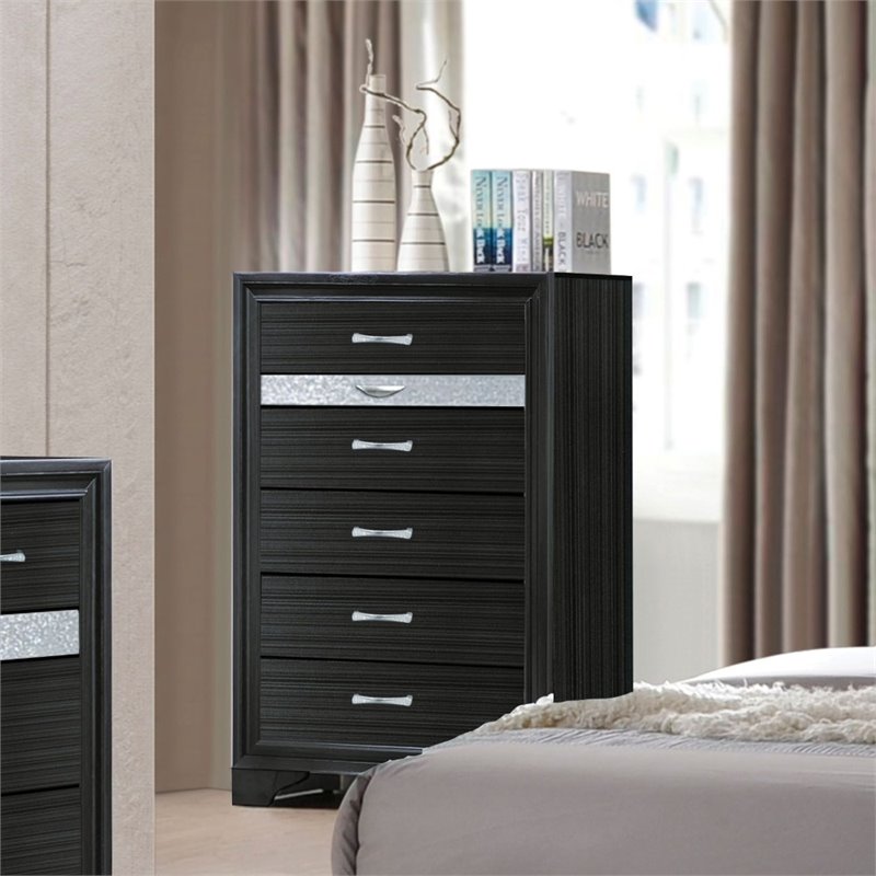 Bowery Hill Modern / Contemporary 6 Drawers Chest in Black Finish
