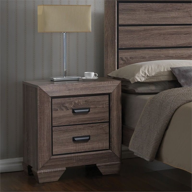 Bowery Hill Modern Square 2 Drawers Nightstand in Weathered Gray Grain