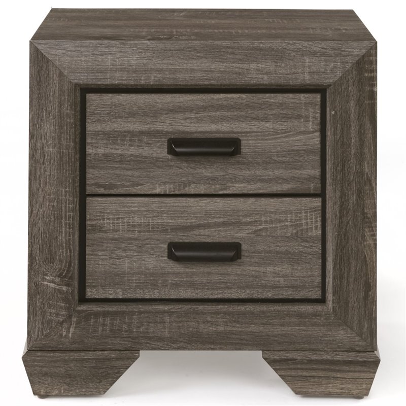 Bowery Hill Modern Square 2 Drawers Nightstand in Weathered Gray Grain