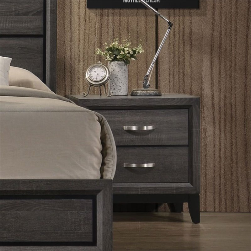Bowery Hill Transitional Metal and Wood 2-Drawers Nightstand in Weathered Gray