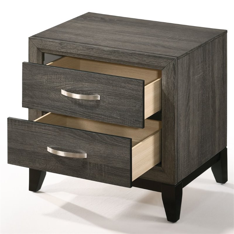 Bowery Hill Transitional Metal and Wood 2-Drawers Nightstand in Weathered Gray