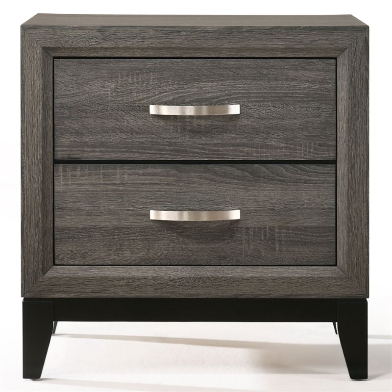Bowery Hill Transitional Metal and Wood 2-Drawers Nightstand in Weathered Gray