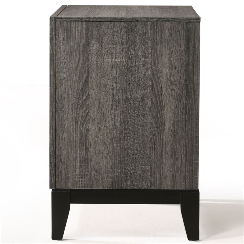Bowery Hill Transitional Metal and Wood 2-Drawers Nightstand in Weathered Gray