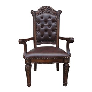Bowery Hill Traditional Dining Arm Chair in PU and Cherry (Set of 2)