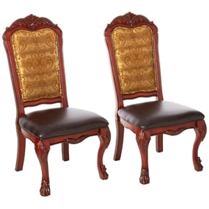 Bowery Hill Traditional Dining Side Chair in PU and Cherry Oak (Set of 2)