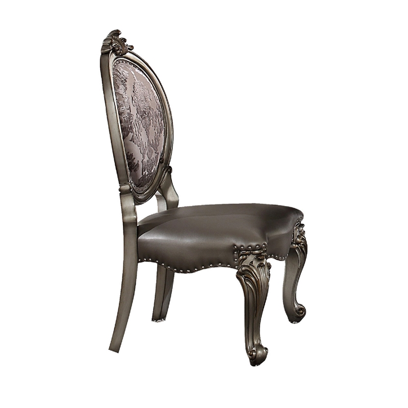 Bowery Hill Dining Side Chair in Silver PU and Antique Platinum (Set of 2)