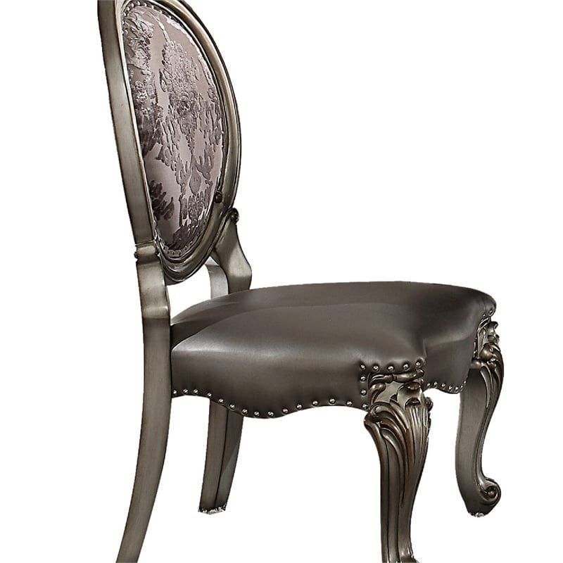 Bowery Hill Dining Side Chair in Silver PU and Antique Platinum (Set of 2)