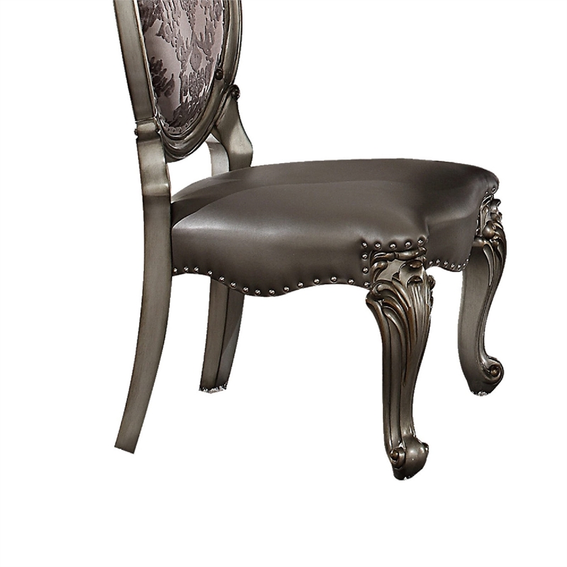 Bowery Hill Dining Side Chair in Silver PU and Antique Platinum (Set of 2)