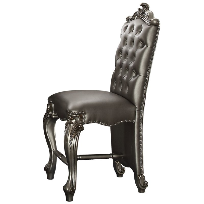 Bowery Hill Faux Leather Counter Dining Chair in Silver Platinum Set of 2