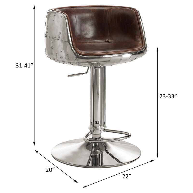 Bowery Hill Adjustable Stool with Swivel in Vintage Brown Top Grain Leather