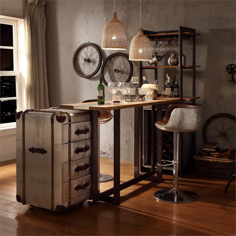 Bowery Hill Adjustable Stool with Swivel in Vintage Brown Top Grain Leather