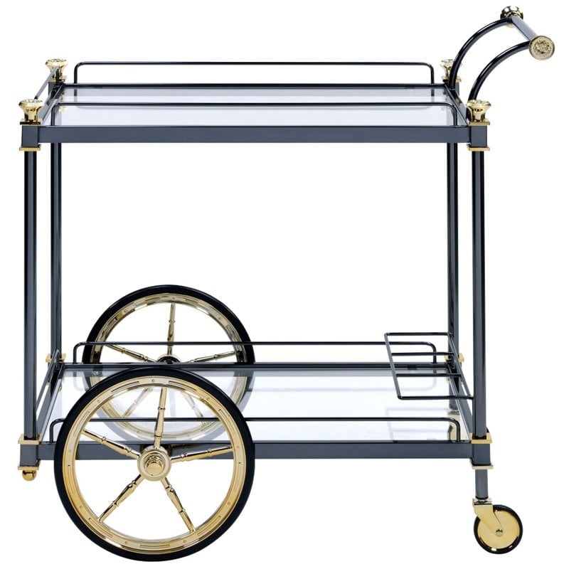 Bowery Hill Rectangular Glass Top Serving Cart with 2 Shelves in Black and Clear