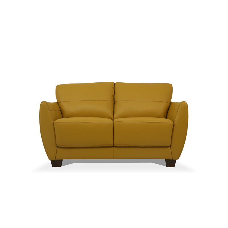 Bowery Hill Modern / Contemporary Leather Loveseat in Mustard