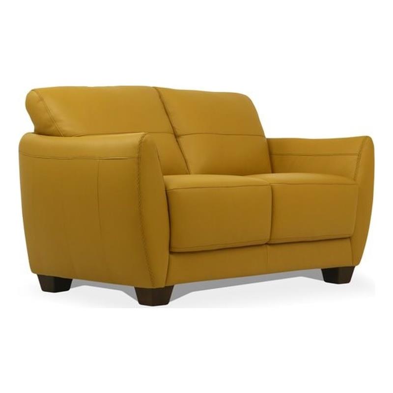 Bowery Hill Modern / Contemporary Leather Loveseat in Mustard