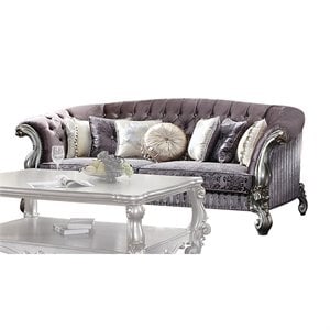 Bowery Hill Traditional Sofa w/7 Pillows in Velvet & Antique Platinum