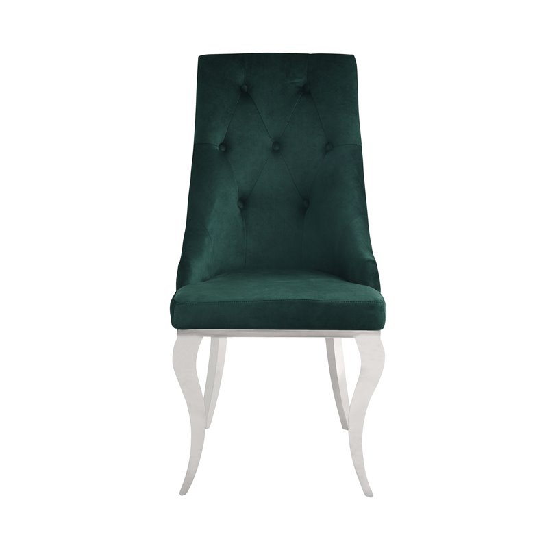 Bowery Hill Glam Side Chair (Set-2) in Green Fabric and Stainless Steel