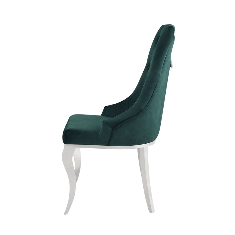 Bowery Hill Glam Side Chair (Set-2) in Green Fabric and Stainless Steel
