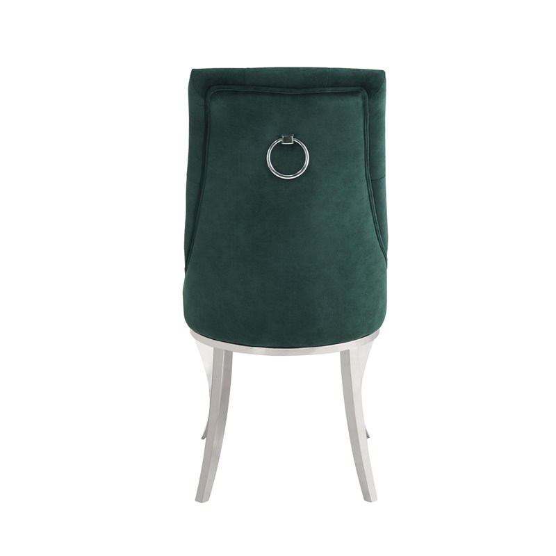 Bowery Hill Glam Side Chair (Set-2) in Green Fabric and Stainless Steel