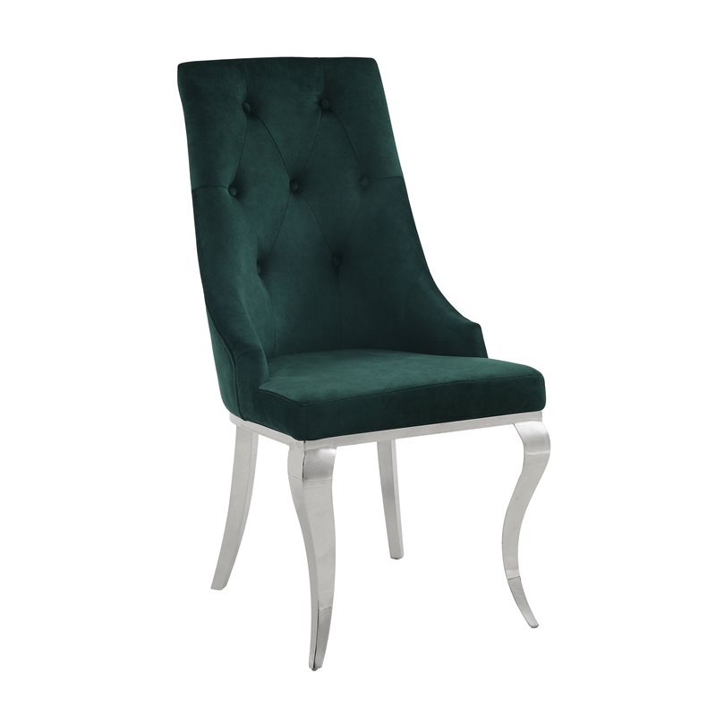 Bowery Hill Glam Side Chair (Set-2) in Green Fabric and Stainless Steel