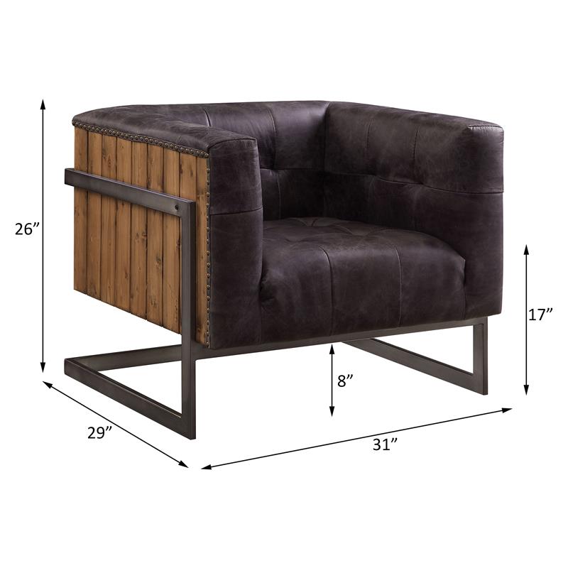 Bowery Hill Top Grain Leather Accent Chair in Antique Ebony and Rustic Oak