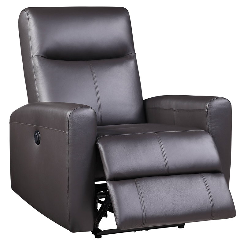 Bowery Hill Tufted Leather Upholstered Power Motion Recliner in Brown