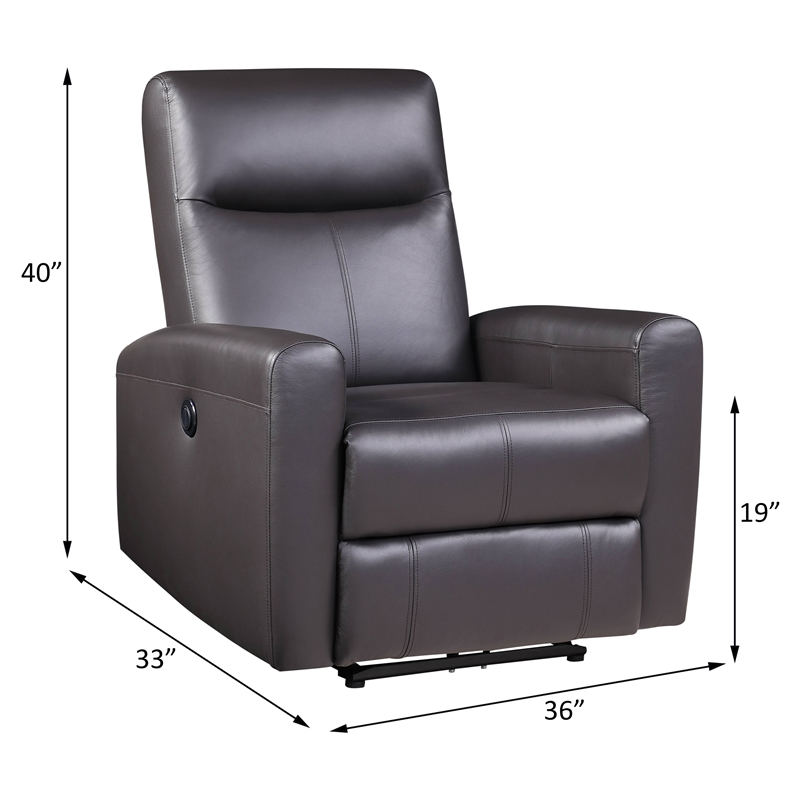 Bowery Hill Tufted Leather Upholstered Power Motion Recliner in Brown