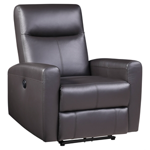 Bowery Hill Tufted Leather Upholstered Power Motion Recliner in Brown