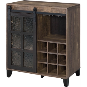 Bowery Hill Wooden Wine Cabinet with Glass Door in Rustic Oak and Black
