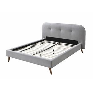 Bowery Hill Modern Button Tufted Fabric Queen Platform Bed in Gray