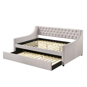 Bowery Hill Tufted Upholstered Full Daybed and Twin Trundle in Beige Fabric