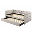 Bowery Hill Button Tufted Fabric Upholstered Full Daybed and Trundle in Beige