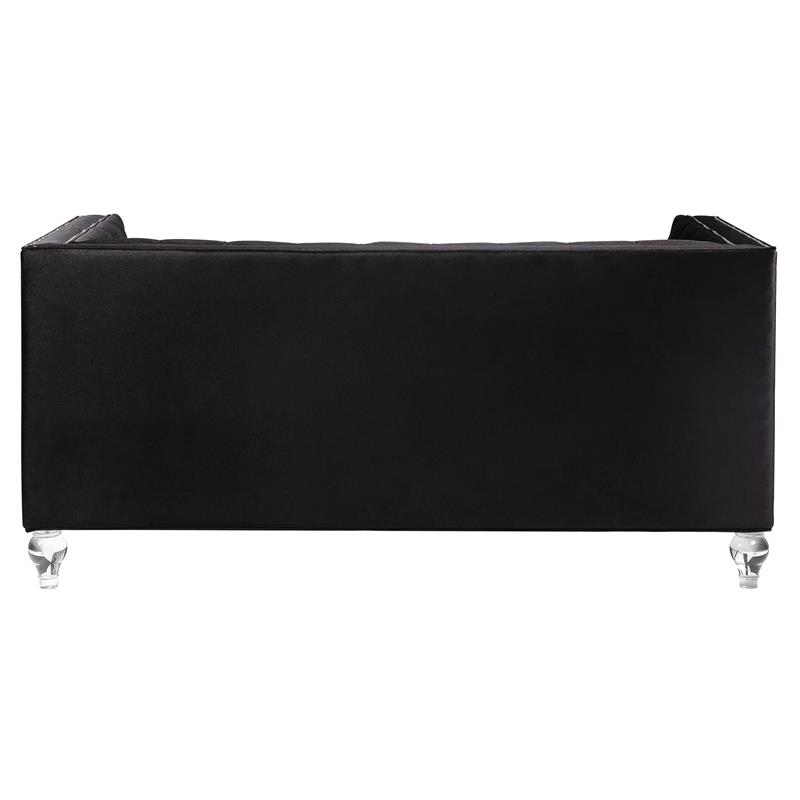 Bowery Hill Button Tufted Velvet Upholstered Loveseat with 2 Pillows in Black