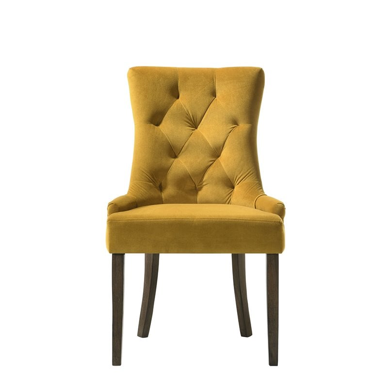 Bowery Hill Transitional Tufted Upholsterd Side Chair in Yellow and Espresso