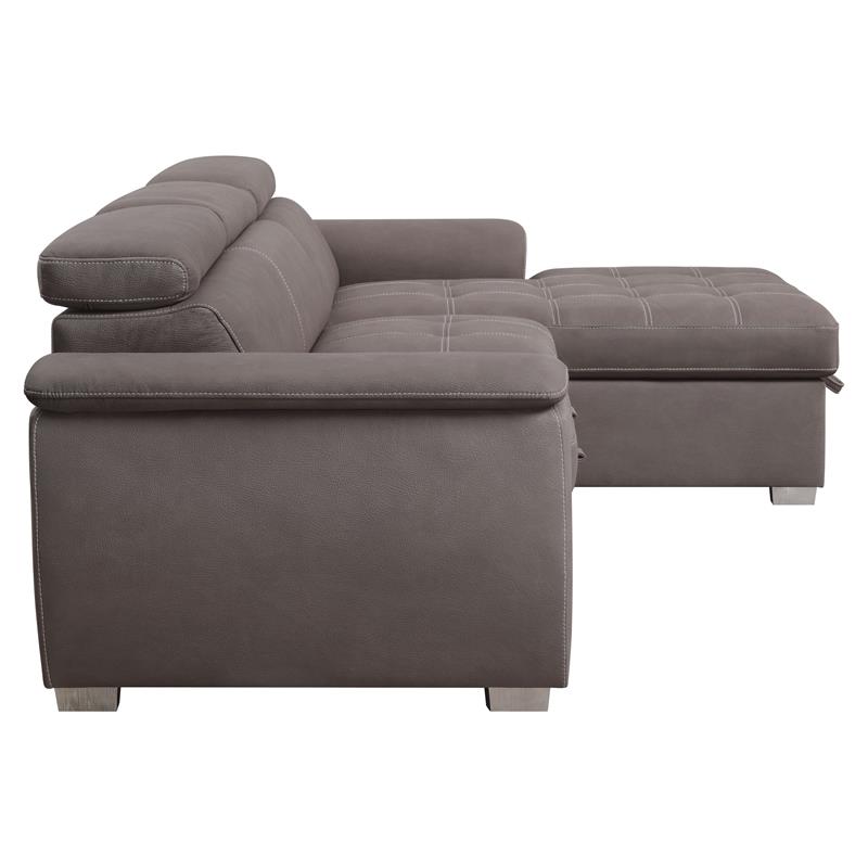 Bowery Hill Sleeper Sectional Sofa with Storage in Light Brown Fabric