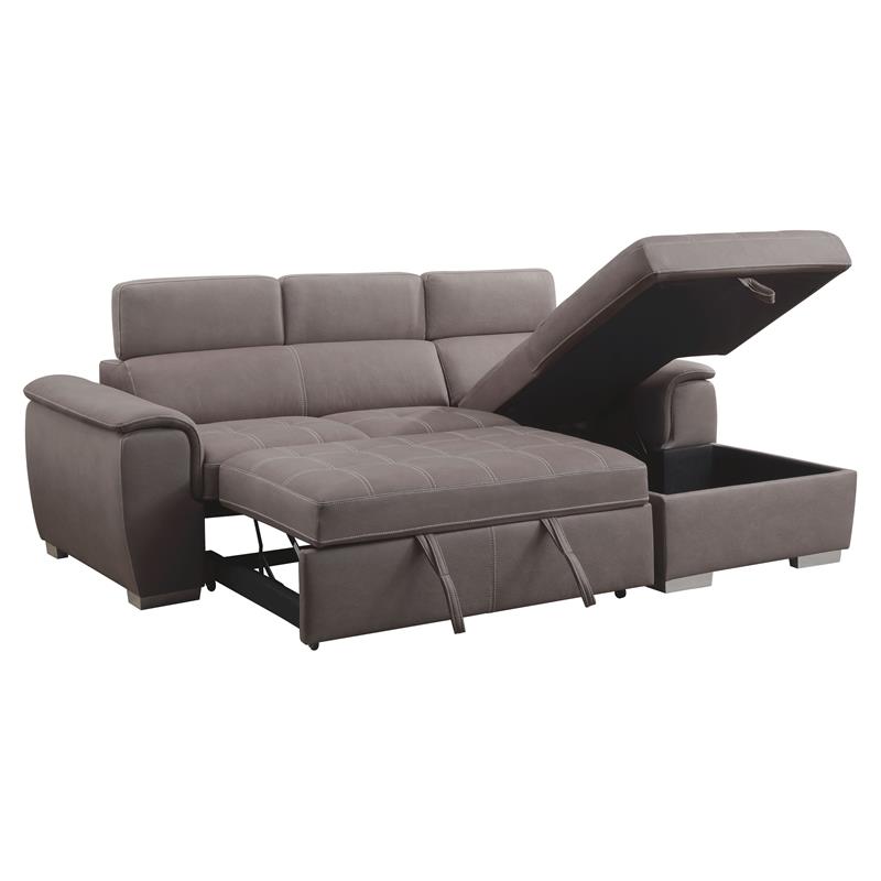 Bowery Hill Sleeper Sectional Sofa with Storage in Light Brown Fabric