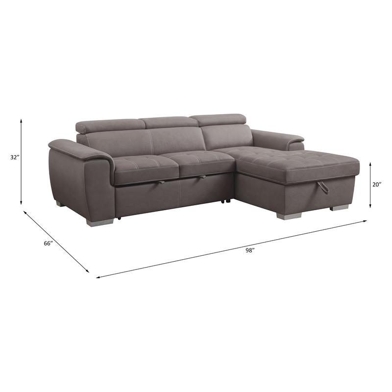 Bowery Hill Sleeper Sectional Sofa with Storage in Light Brown Fabric